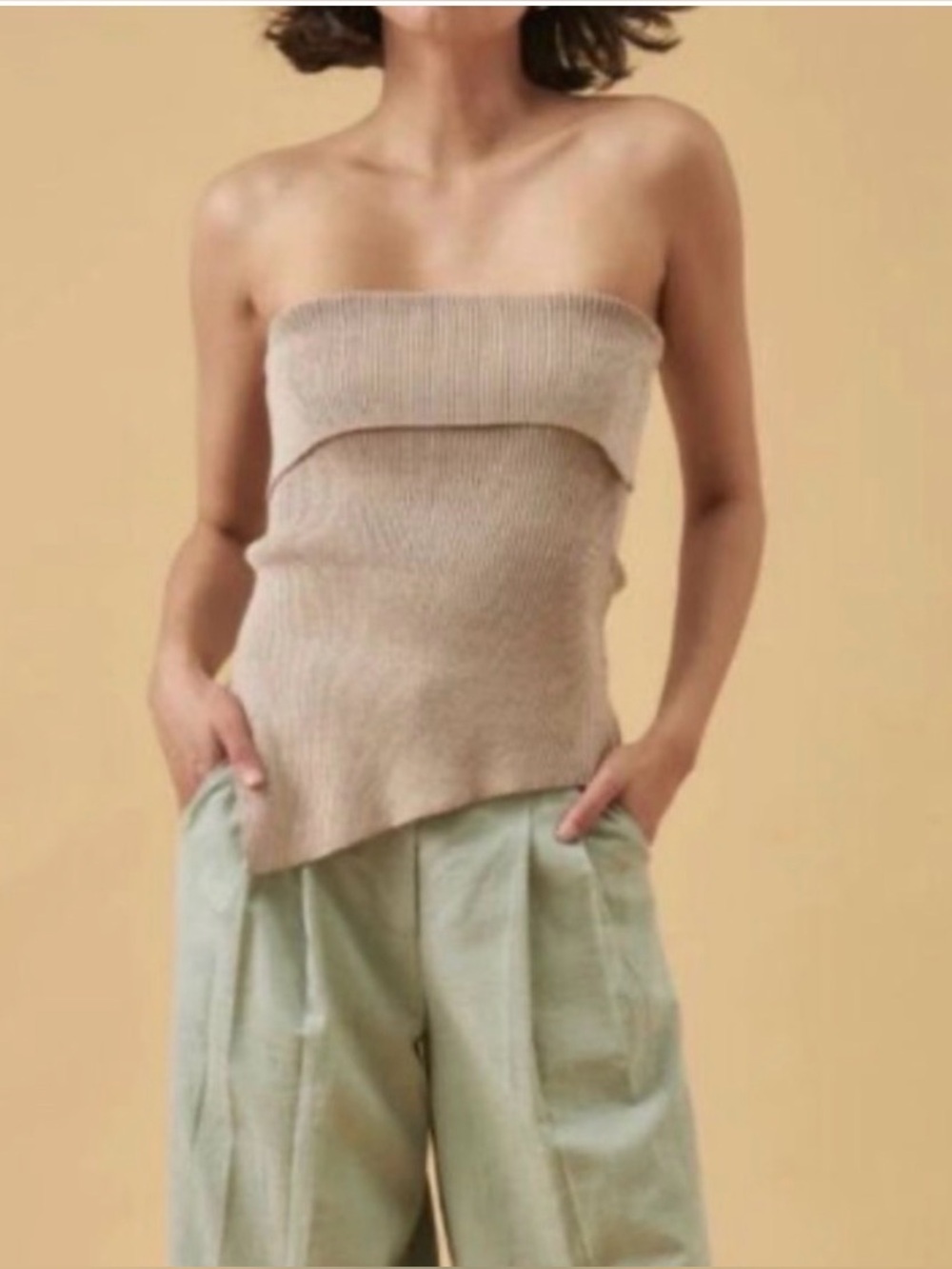 MON RENN Strapless Ribbed Knit Asymmetrical Top | Anthropologie |  Medium | NWOT